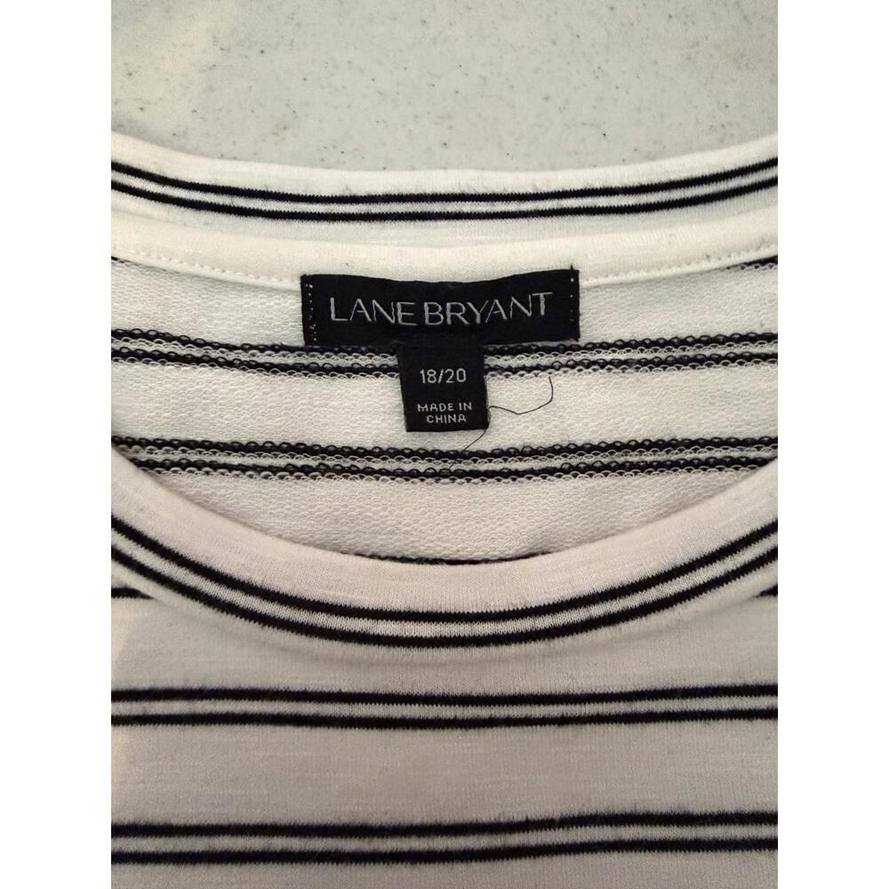 Lane Bryant Tunic Pullover Womens 18/20 Black & White Striped Ruffle 3/4 Sleeve - Picture 5 of 8